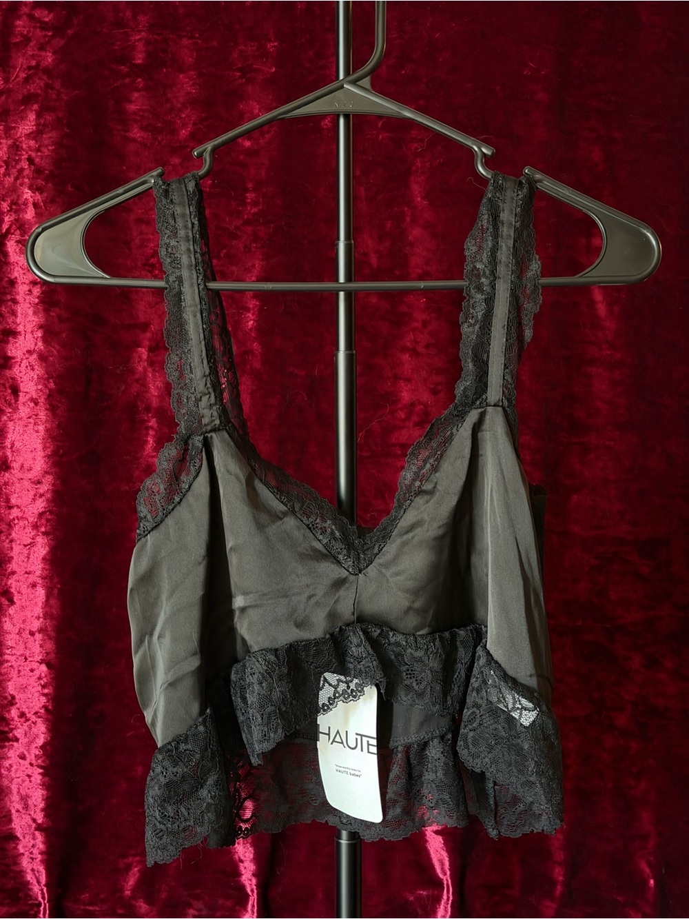 SHEIN Lace-Trim Black Satin Crop Camisole